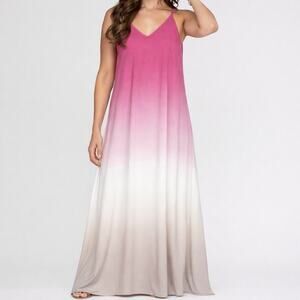 Ombre Maxi Slip Dress L Pink Purple White Boho Summer She + Sky